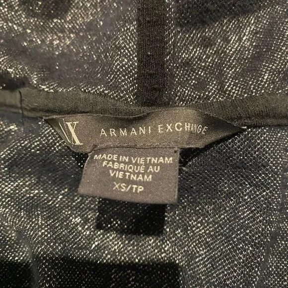 Armani Exchange Black/Silver Hoodie Size XS Quarter Zip Kangaroo Pocket - Picture 9 of 9